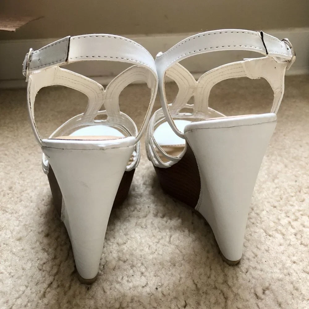 Tall, White Wedge Sandals--Hot Tomato
